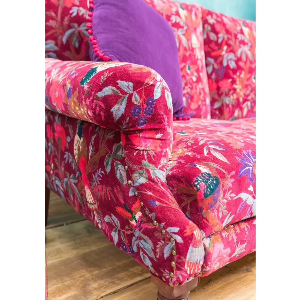 Bird Of Paradise Velvet 2 Seat Sofa - Maroon - Velvet Sofa 2 Seater