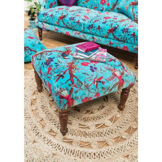 Bird Of Paradise Velvet Xl Footstool - Footstools