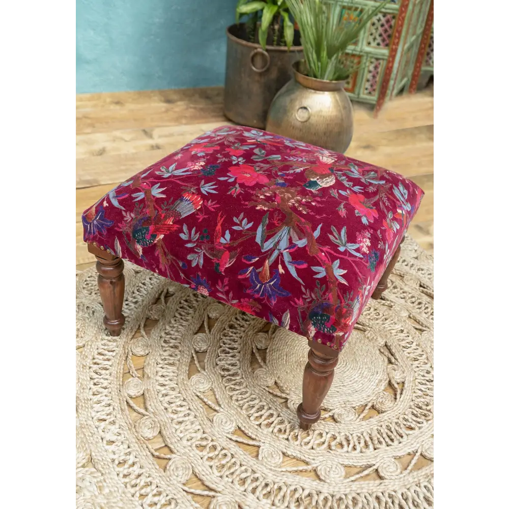 Bird Of Paradise Velvet Xl Footstool - Footstools
