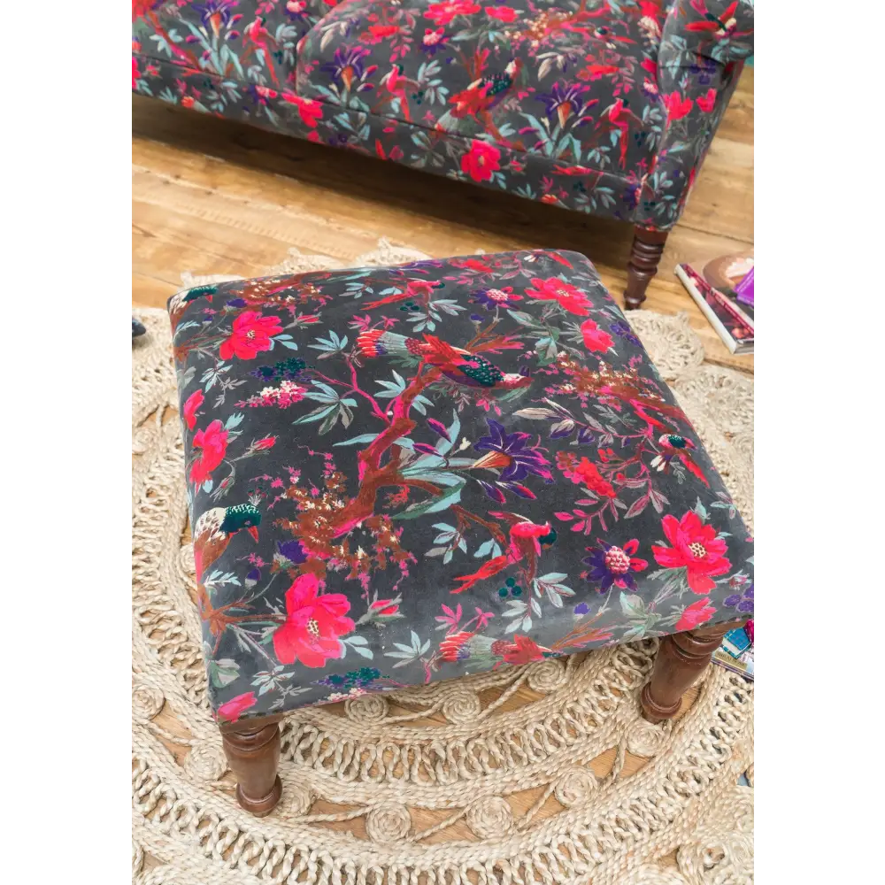Bird Of Paradise Velvet Xl Footstool - Footstools