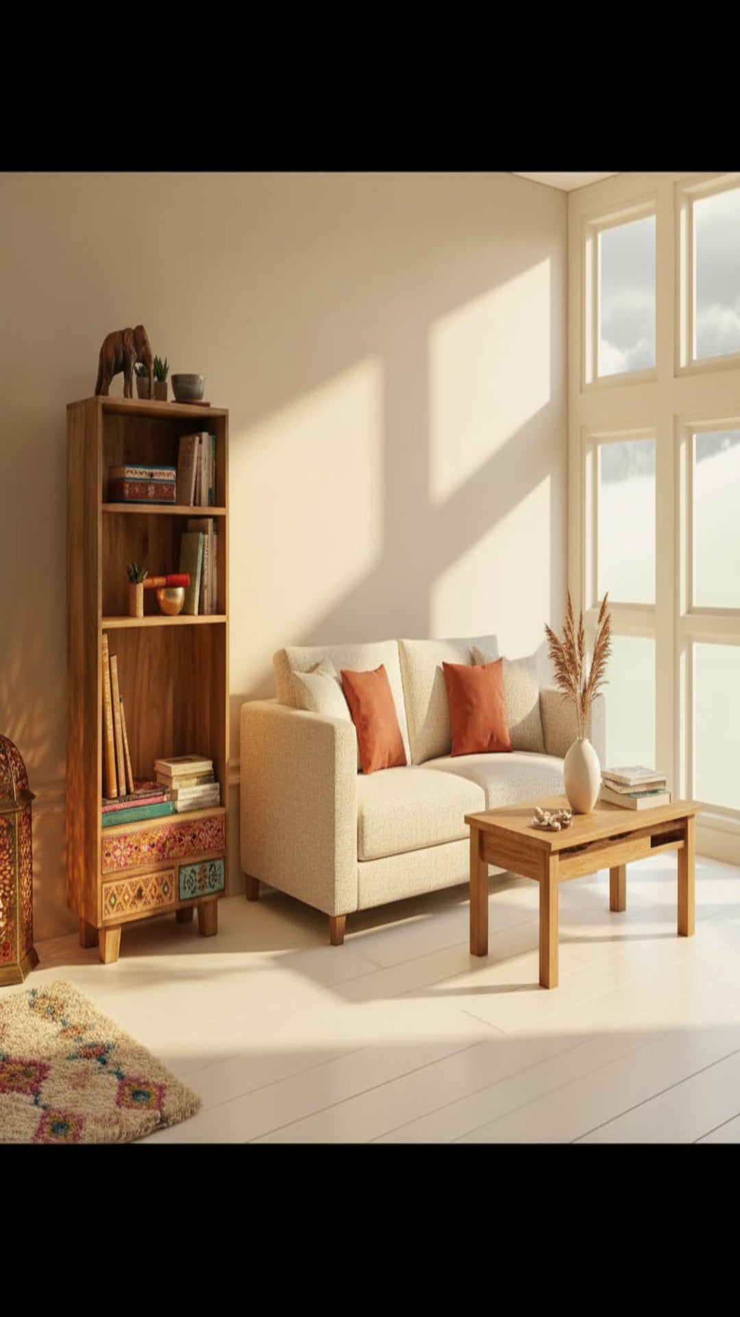 Bohemian 3-Drawer Bookshelf in Painted Mango Wood. Wooden bookshelf