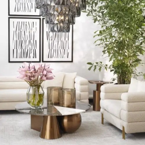 York Bouclé Cream Sofa. With gold legs and art deco design. 