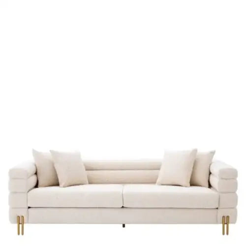 York Bouclé Cream Sofa. With gold legs and art deco design. Cream sofa with gold legs 