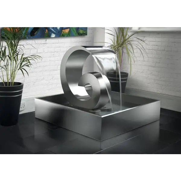 Brushed Stainless Steel Cascade Water Feature with LED Lighting and Hidden Reservoir - Waterfalls