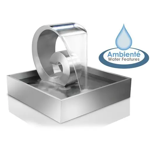 Brushed Stainless Steel Cascade Water Feature with LED Lighting and Hidden Reservoir - Waterfalls