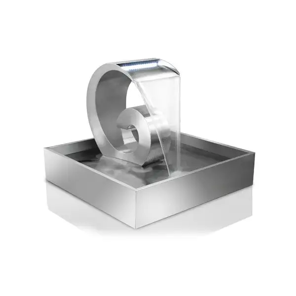 Brushed Stainless Steel Cascade Water Feature with LED Lighting and Hidden Reservoir - Waterfalls