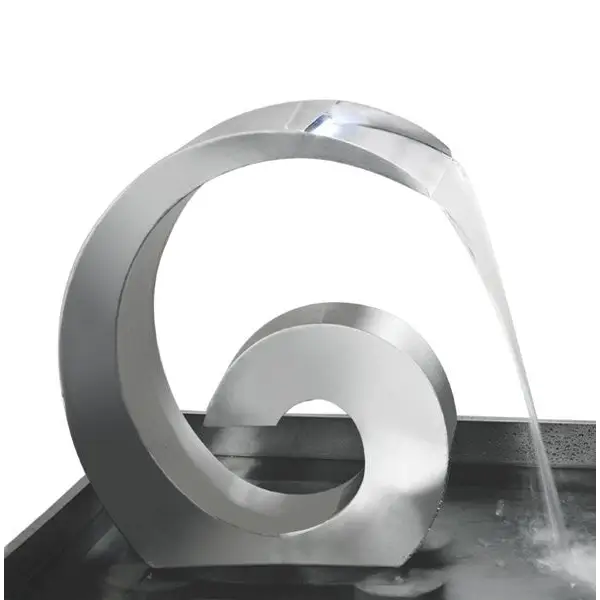 Brushed Stainless Steel Cascade Water Feature with LED Lighting and Hidden Reservoir - Waterfalls