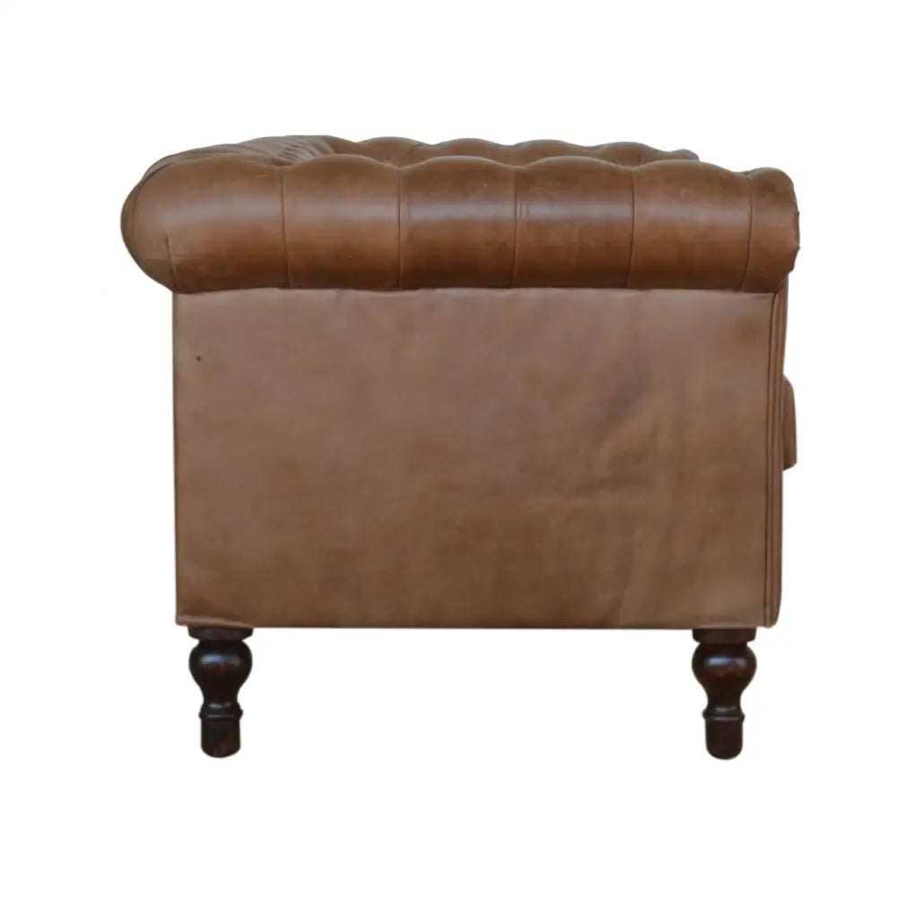 Buffalo leather chesterfield sofa. Brown leather with tufted backrest 
