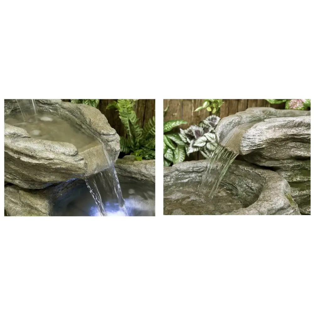 Large Cascading Water Feature for Garden. Two images of a stone water fountain with water flowing 