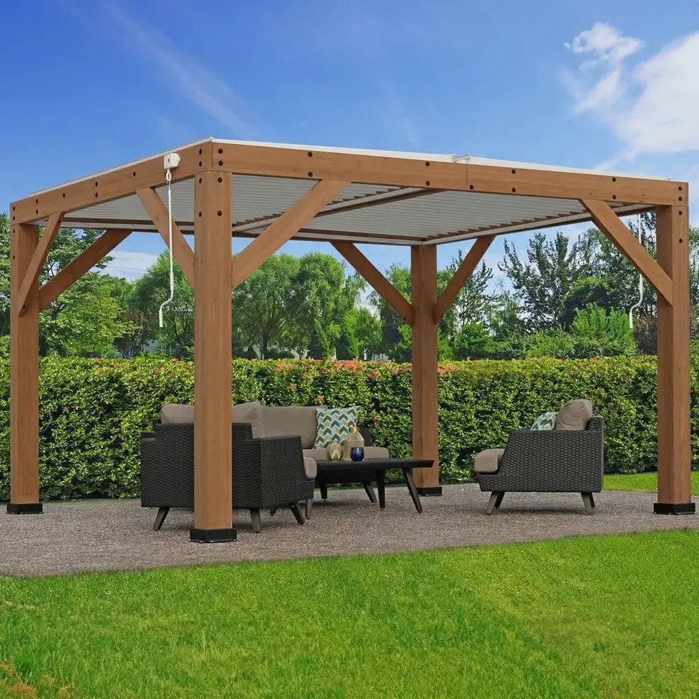 Cedar Wood Gazebo with Aluminium Louvered Roof – 10ft x 10ft Luxury Outdoor Pavilion - Gazebos