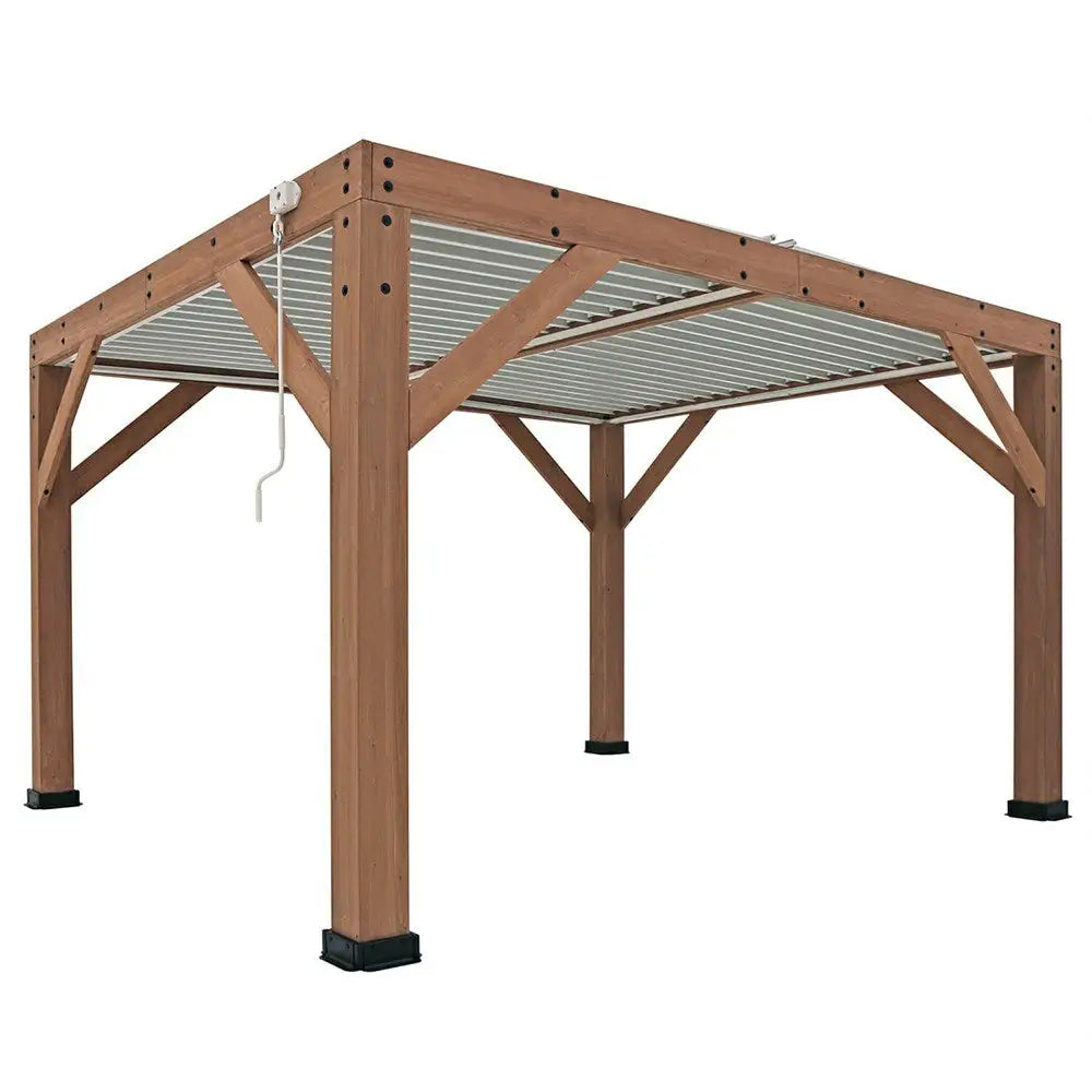 Cedar Wood Gazebo with Aluminium Louvered Roof – 10ft x 10ft Luxury Outdoor Pavilion - Gazebos