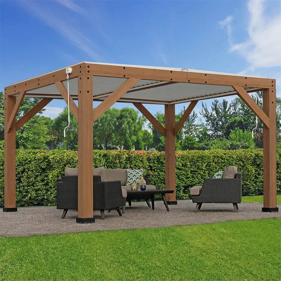 Cedar Wood Gazebo with Aluminium Louvered Roof – 10ft x 10ft Luxury Outdoor Pavilion - Gazebos