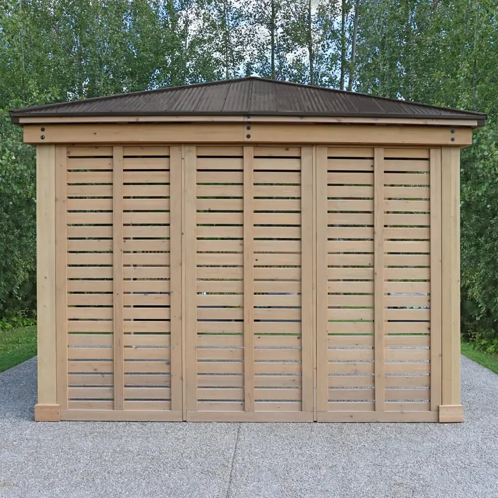 Cedar Wood Gazebo with Single Privacy Wall – 10ft x 10ft Luxury Outdoor Shelter - Gazebos