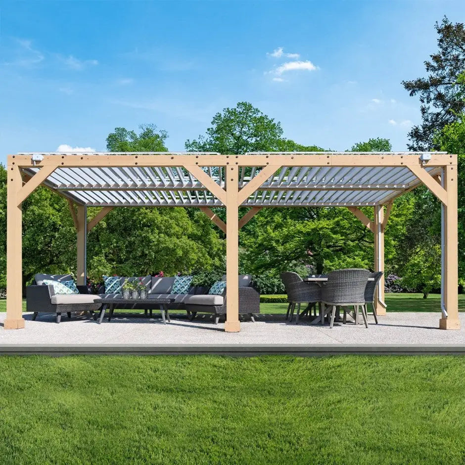 Cedar Wood Pergola with Adjustable Louvered Roof – 10ft x 20ft Luxury Outdoor Room - Pergolas
