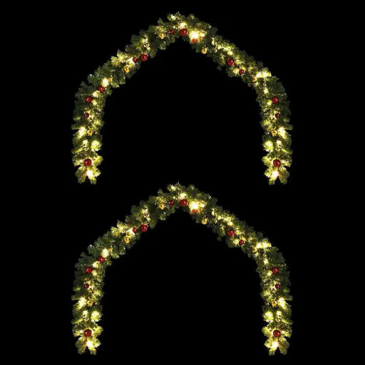 Christmas Garland with 600 LEDs 2 pcs Green PVC - Seasonal & Holiday Decorations