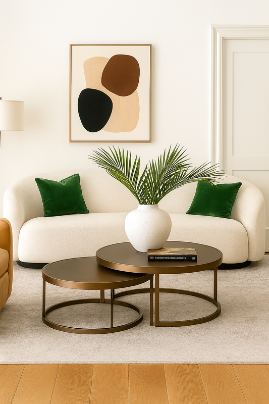 Designer Coffee Table Set of 2 – Segrine Leather, Black Oak & Gold