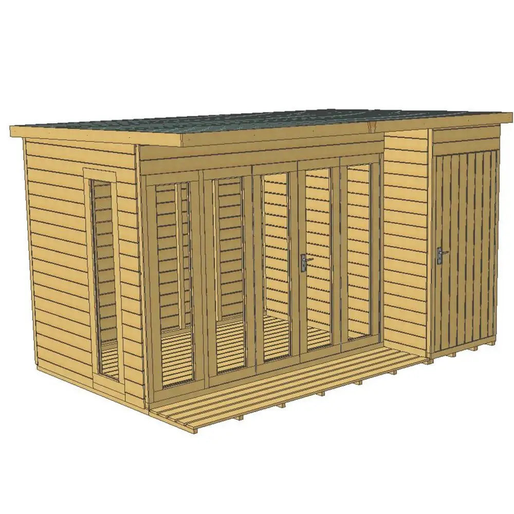 Contemporary Summerhouse with Folding Doors Decking & Storage Shed – 12ft Timber Garden Retreat - Sheds