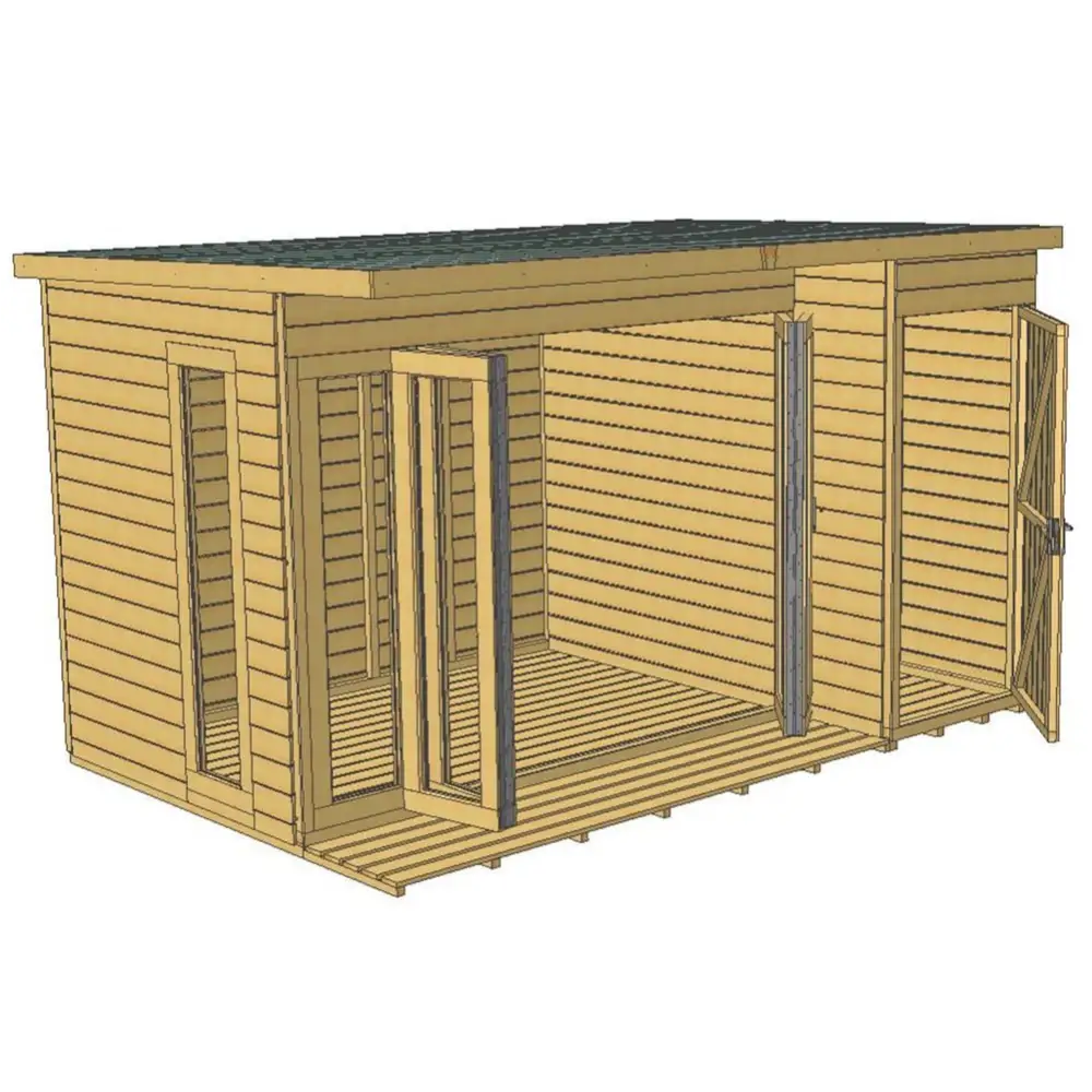 Contemporary Summerhouse with Folding Doors Decking & Storage Shed – 12ft Timber Garden Retreat - Sheds