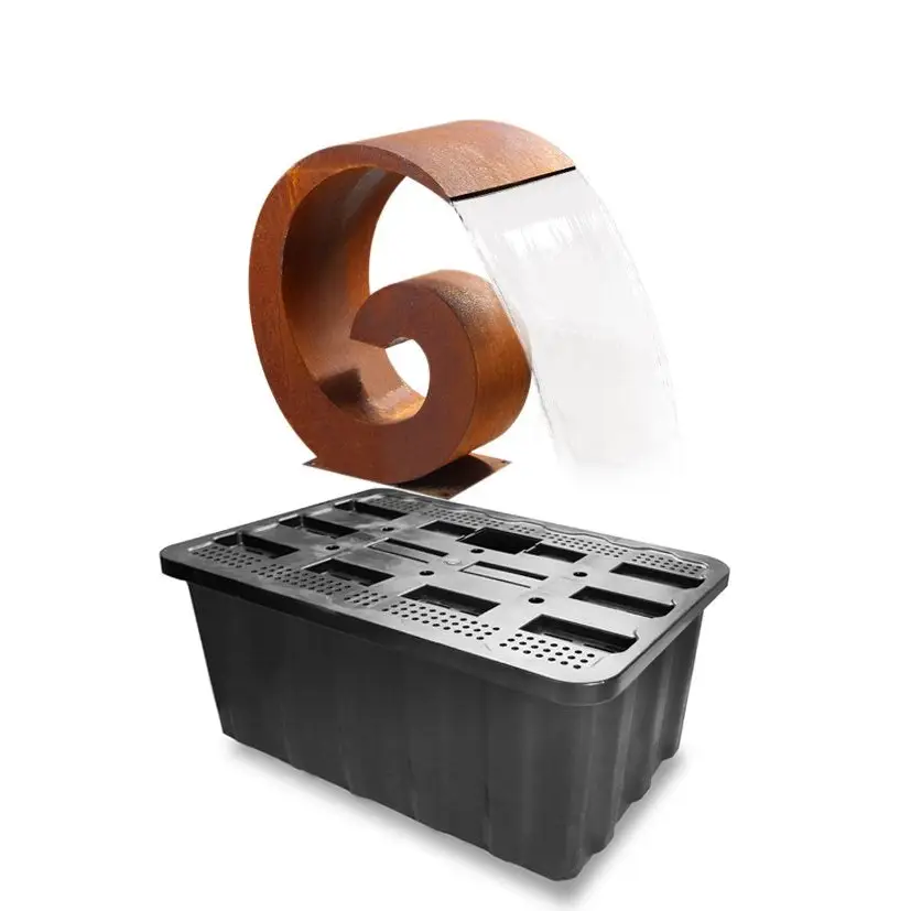 Corten Steel Water Feature with Stainless Steel Reservoir – Indoor & Outdoor H65cm - Fountains