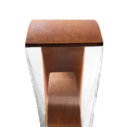 Corten Steel Water Feature with Stainless Steel Reservoir – Indoor & Outdoor H65cm - Fountains