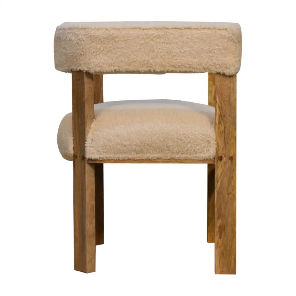 Boucle Wooden chair with cream cushioned seat and backrest