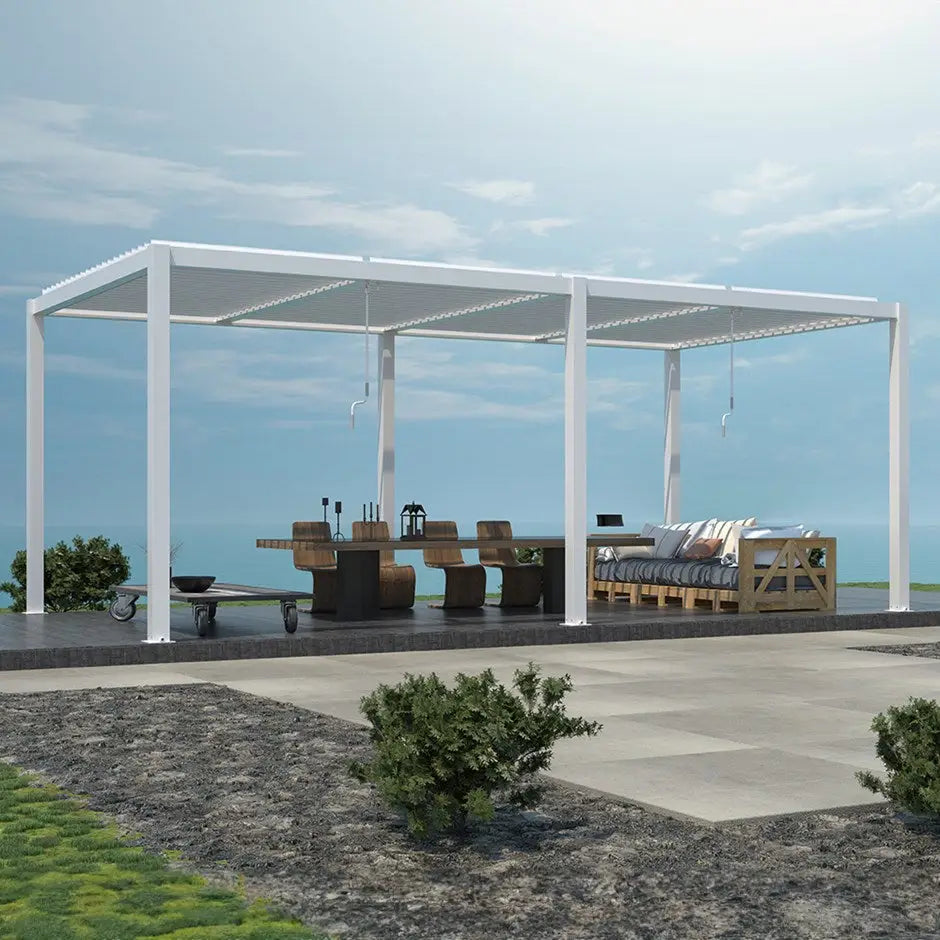 Deluxe White Veranda with Crank Louvered Roof – Elegant All-Season Outdoor Shelter 5.72m x 2.96m D - Pergolas
