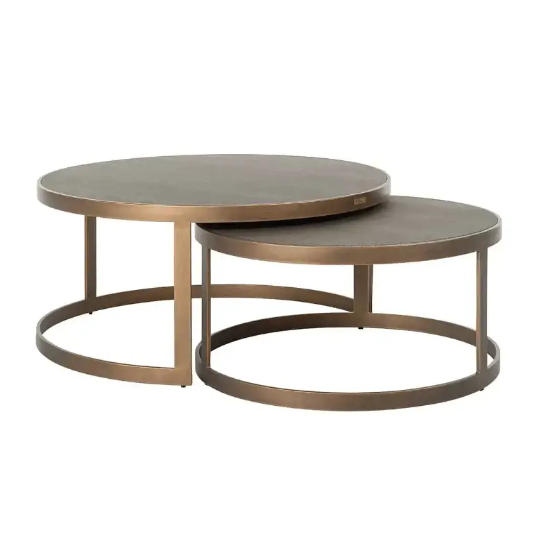 Set of two luxury designer round bronze coffee tables 
