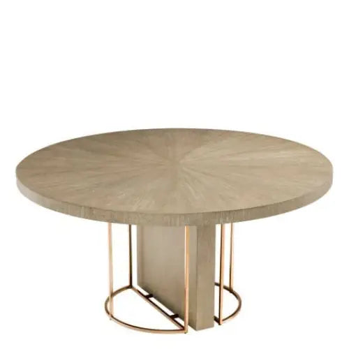 Round Luxury Designer Dining Table Round table with a textured surface and gold metal base 