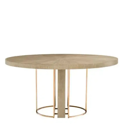 Luxury Designer Dining Table Round dining table with wooden top and bronze metal base 
