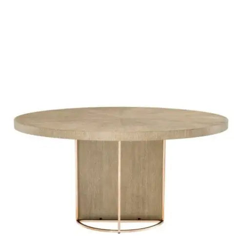 Round Luxury Designer Dining Table Round dining table with a textured surface and gold metal base 