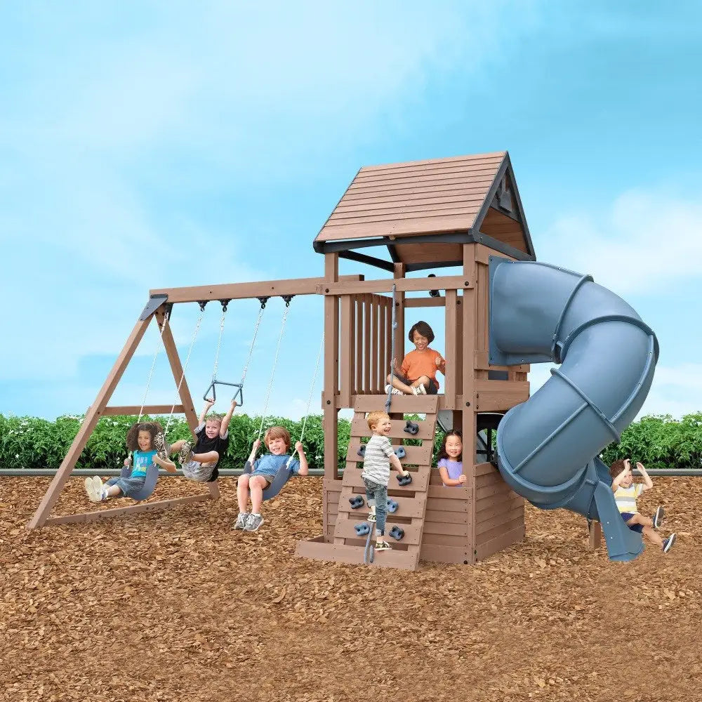 Dual Slide Climbing Frame – Premium Cedar Playset - Swing sets & Playsets