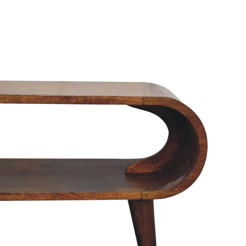 Luxury Modern Coffee Table. Wooden  Stylish Coffee table with a curved design and storage. Eco-friendly home decor.  Ethical wood sourcing.