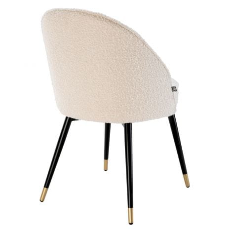 Set of 2 Mid-Century Modern Dining Chairs | Cream Bouclé & Brass