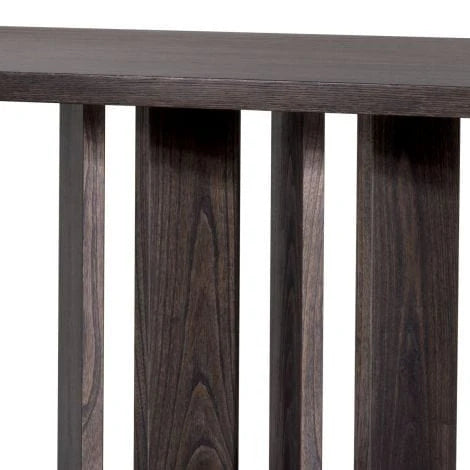 Rectangular Mocha Oak Dining Table with Bronze Base
