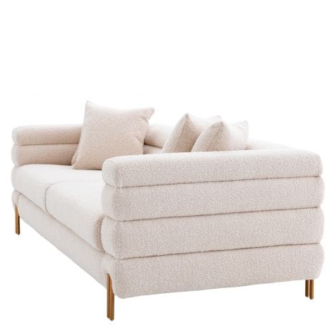 York Bouclé Cream Sofa | Streamline Moderne Art Deco Style with Brushed Brass Leg
