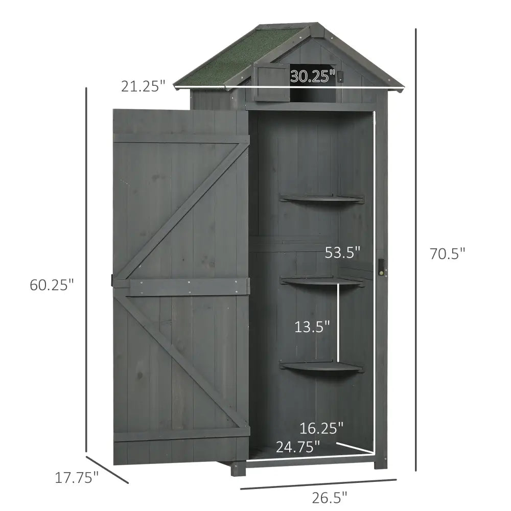 Small tall luxury wooden garden storage shed. Measurements shown
