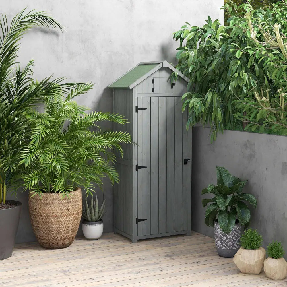 Small tall luxury wooden garden storage shed. Elegant Fir-Wood Garden Storage Shed 