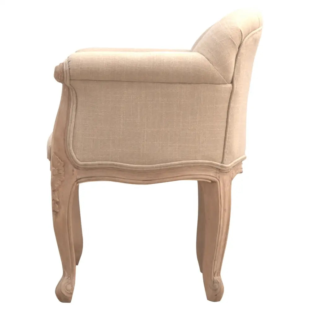 French Style Bedroom Chair. armchair with decorative wooden frame