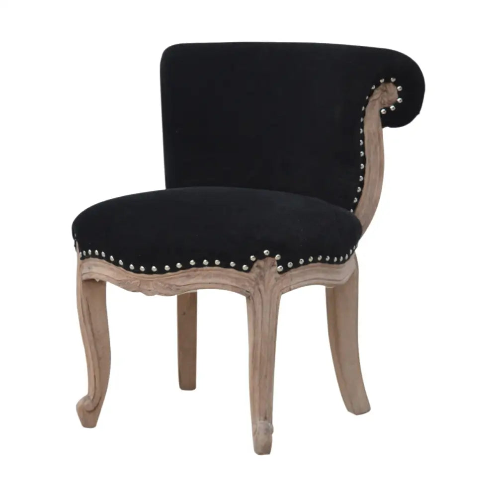 French Style Chair. Available in various sumptuous colours.Black upholstered chair with wooden frame 