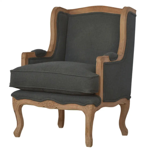 French Style ChairChair with dark grey cushion and wooden frame 