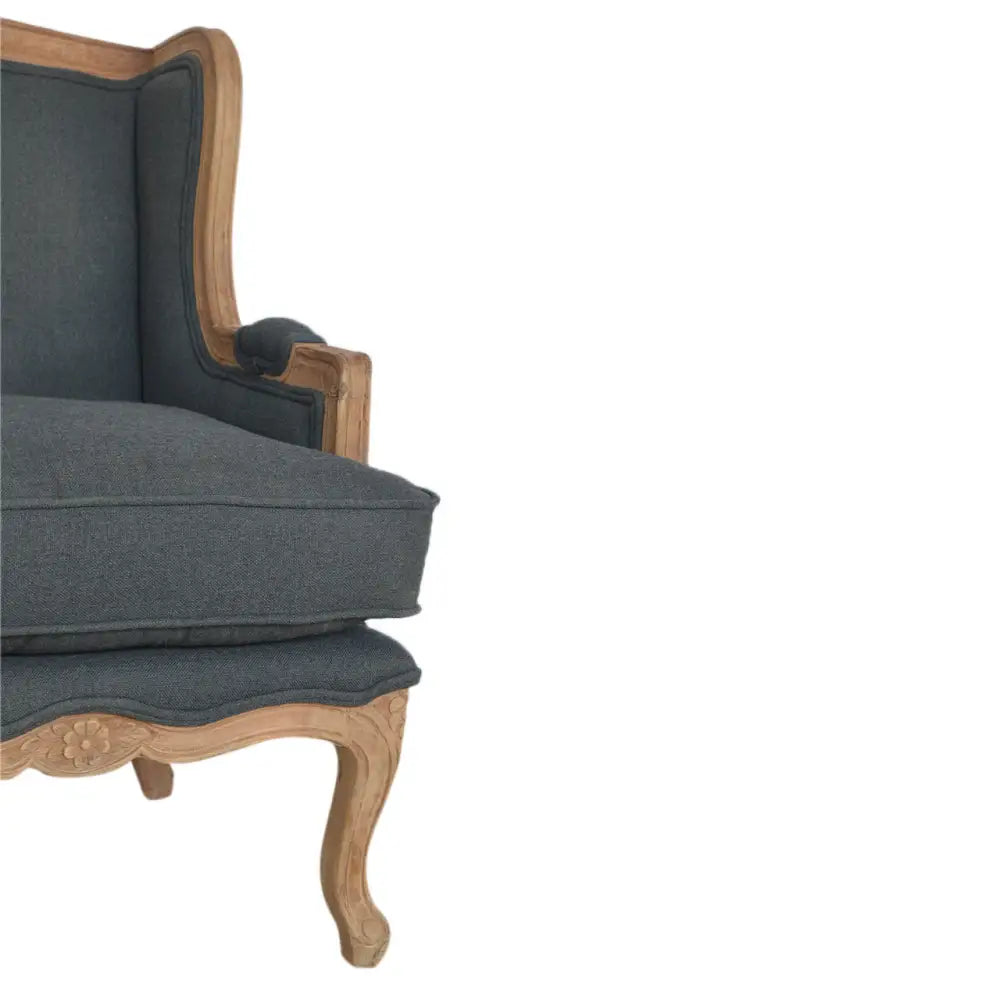French Style chair. Grey upholstered chair with wooden frame. In various sumptuous colours