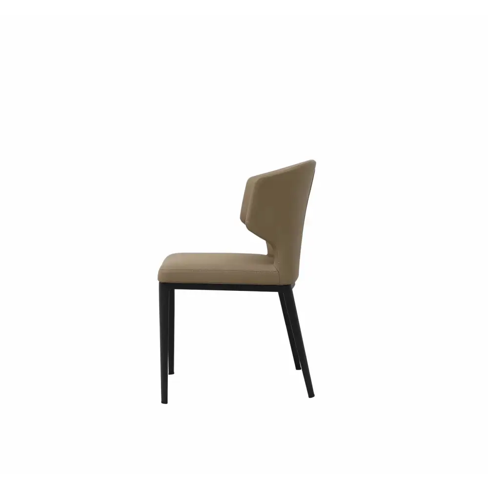 Side view of Luxury Beige chair dining with black legs 