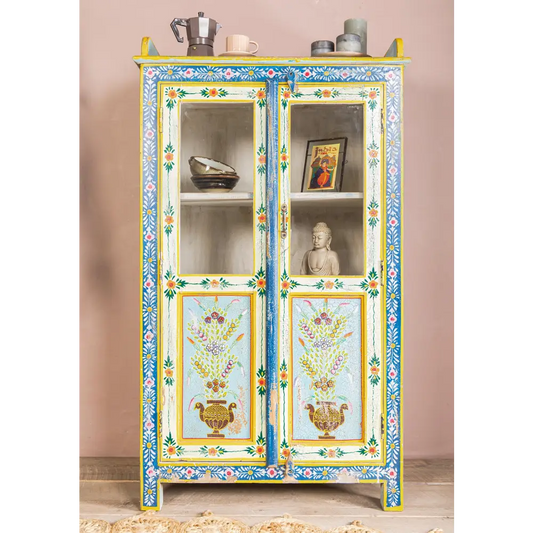 Decorative cabinet with floral patterns and colourful design 