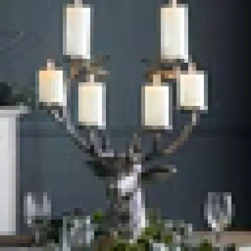 Greystone Aluminium Stag Candelabra – Six-Arm Statement Candleholder | Woodfalls Elite