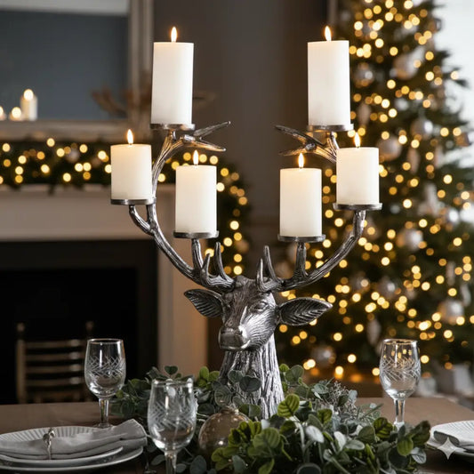 Greystone Aluminium Stag Candelabra – Six-Arm Statement Candleholder | Woodfalls Elite - Candle Holder