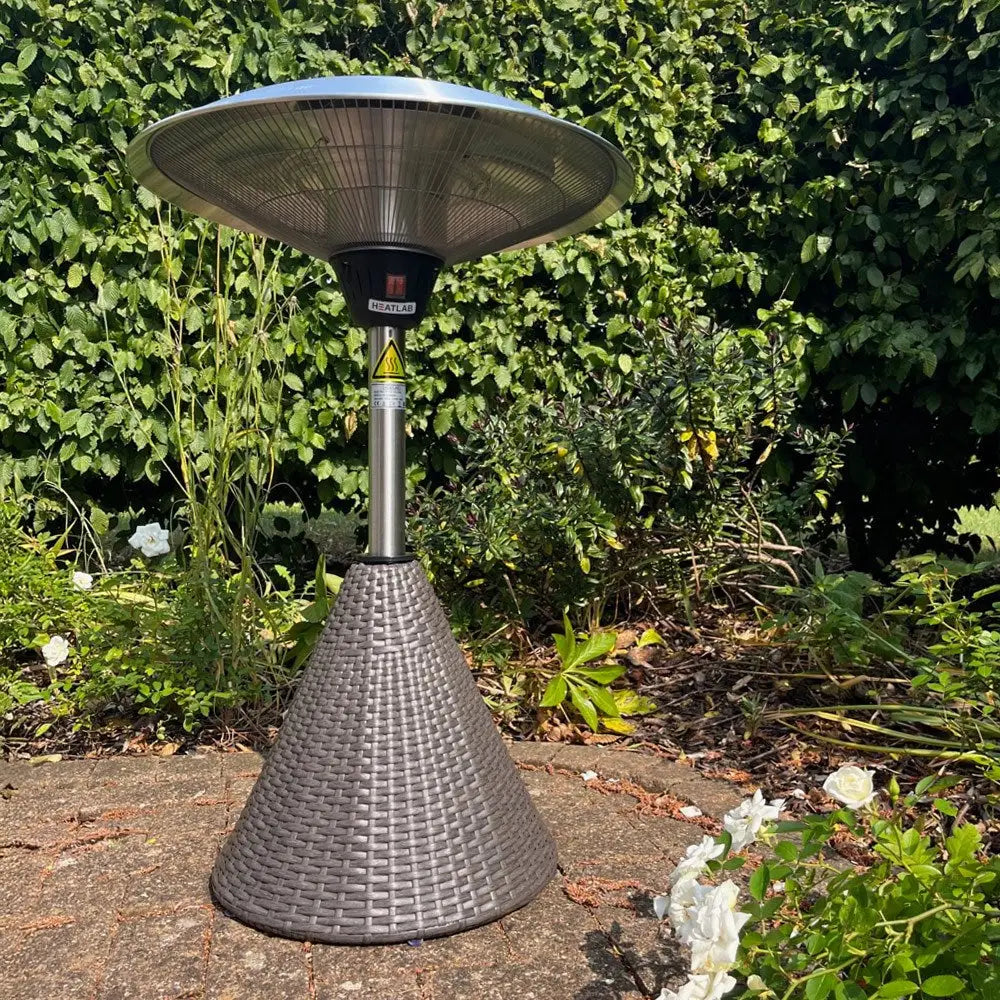 Halogen Bulb Infrared Tabletop Heater with Brown Rattan Base – 3 Heat Settings - Patio Heaters
