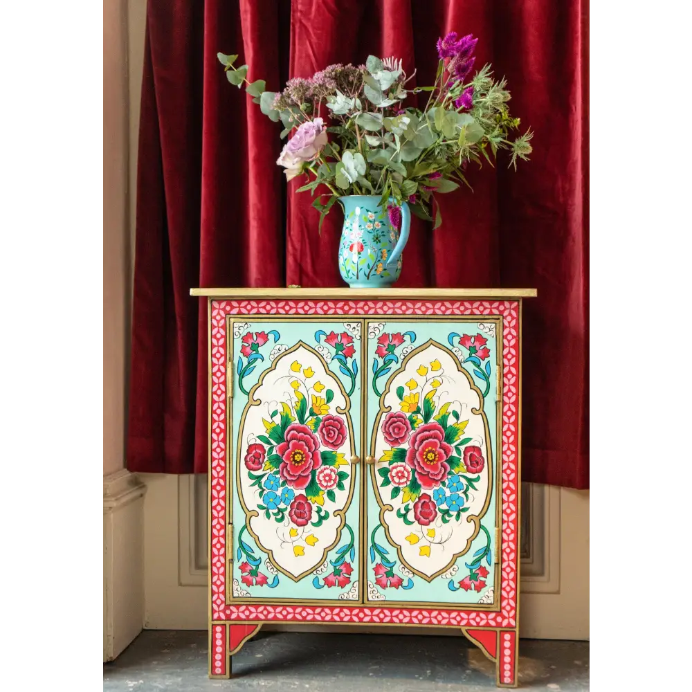 Hand-Painted Double Door Cupboard Eastern Design cabinet with floral designs 