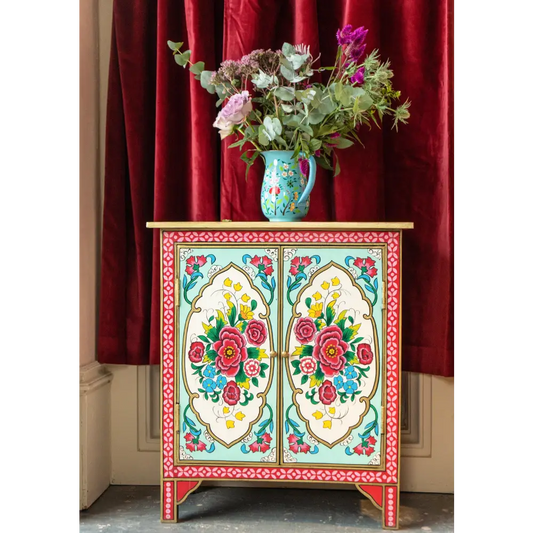 Hand-Painted Double Door Cupboard Eastern Design cabinet with floral designs 
