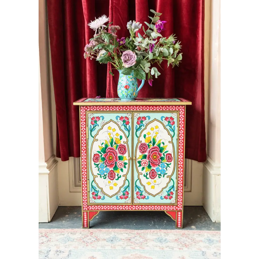 Hand-Painted Double Door Cupboard Decorative cabinet with floral design 