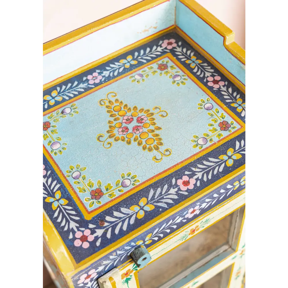 Hand-Painted Glazed Display Cabinet. Decorative with floral and geometric patterns